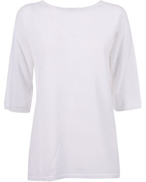 Kangra Cashmere Seamless Plain-Knit Crew Neck With An A-Line Silhouette Cotton Crewneck - White