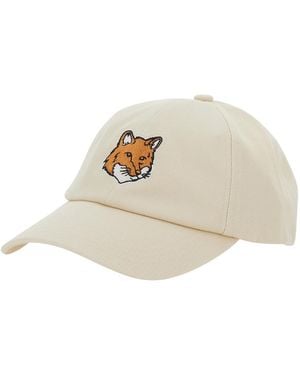 Maison Kitsuné Baseball Cap With Fox Head Patch On The Front In - White
