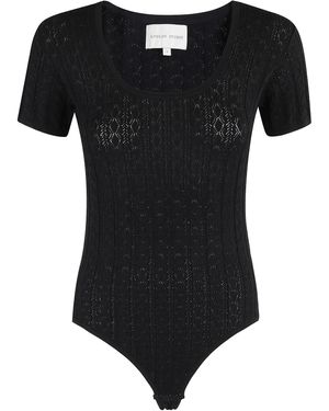 Loulou de Saison Rib-Lace Knit Fitted Body - Black