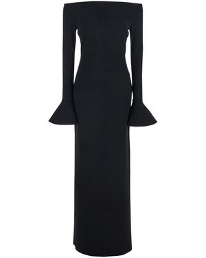 Solace London Anica Long Dress With Square Neckline And Flared Cuffs - Black