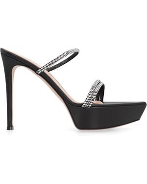 Gianvito Rossi Leather Mules With Rhinestones Chamois - Black