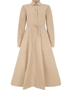 Moncler Midi Chemisier Dress Poplin Cotton - Natural