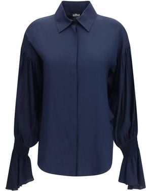 Ella Silk-Blend Shirt With Bell Sleeves Silk; Elastane - Blue