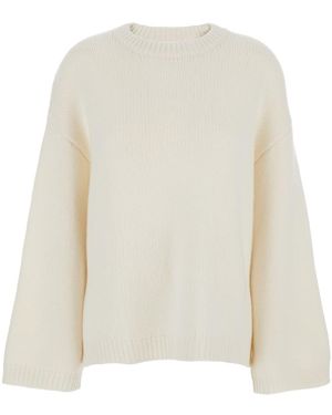 Goat Crewneck Knit Jumper With Dropped Shoulders - White