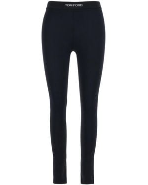 Tom Ford Leggings With Logo Lettering On The Waist - Blue