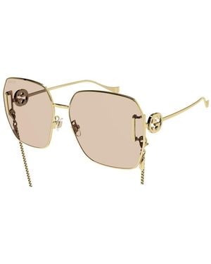 Gucci Sunglasses Geometric Full Rim, With Chain Frame And Light Lens Gg1207Sa001 - Natural