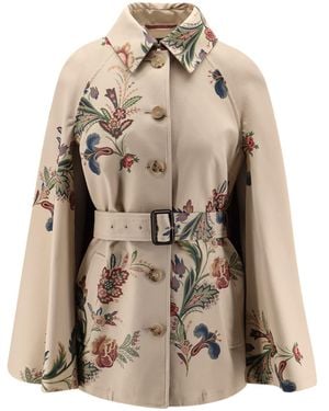 Etro Cotton Cape With Floral Print - Natural