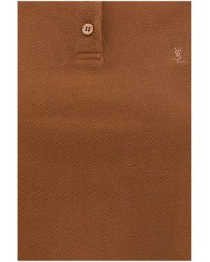 Saint Laurent Cassandre Short Cotton Piqué Polo Shirt - Brown