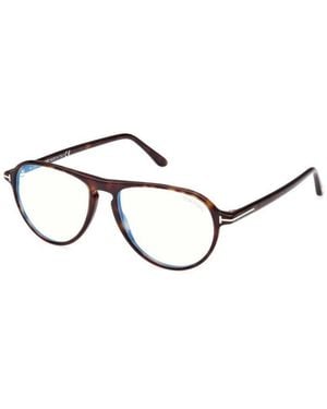 Tom Ford Eyeglasses Aviator Full Rim, Dark Havana Frame And Clear--Light Block Lenses Lens Ft5869-B052 Sunglasses - Brown
