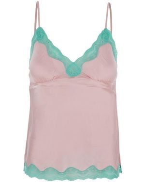 Gold Hawk Satin V-Neck Blouse Silk - Pink