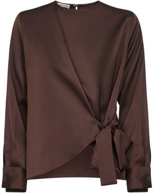 Blanca Vita Coffee Satin Cesta Blouse - Brown