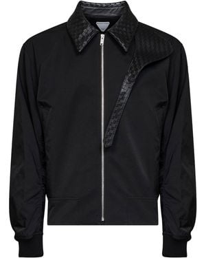 Bottega Veneta Cotton Blouson With Intrecciato Leather Collar - Black