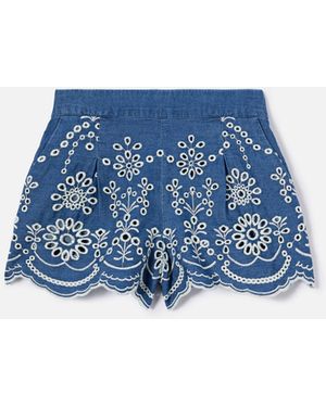 MC2 Saint Barth Amani Jr Chambray Shorts With Broderie Detailing Pant - Blue