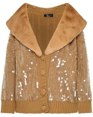 Blumarine Embellished Wool-Blend Cardigan - Brown