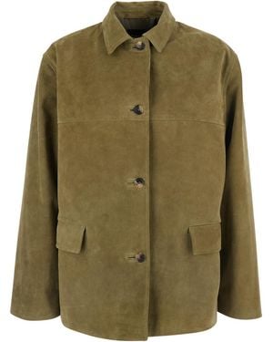 Le Plain Jacket With Classic Collar And Patch Pockets On The Front Suede For Blazers - Green