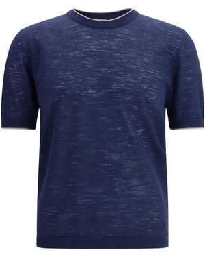 Brooksfield Short-Sleeved Linen Blend Shirt Linen; Polyester T-Shirts - Blue