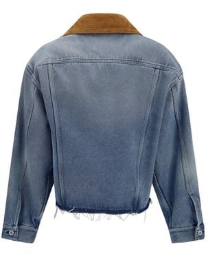 Miu Miu Washed Denim And Suede Jacket Cotton - Blue