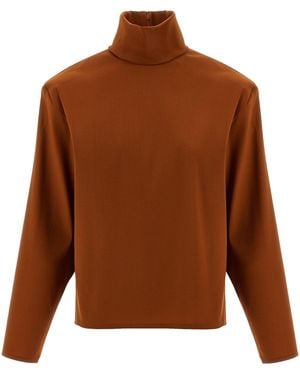 Saint Laurent Structured Shoulder Sweater - Brown