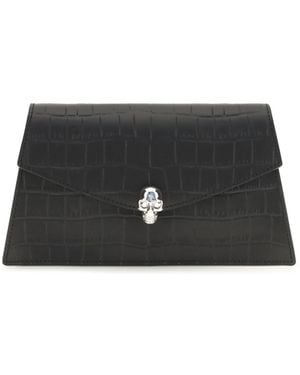 McQueen Mini Skull Clutch Calf Leather Bos Taurus Clutches - Black