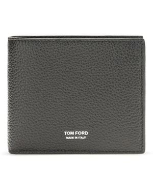 Tom Ford T Line Bifold Wallet Grained Leather Calf Bos Taurus - Gray