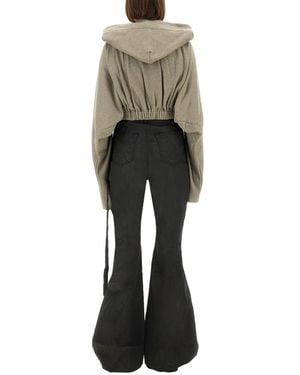 Rick Owens Cropped Hooded Tunic Sweatshirt Cotton Sweatshirts - Gray