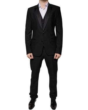 Dolce & Gabbana Wool 3 Piece Slim Fit Formal Suit - Black