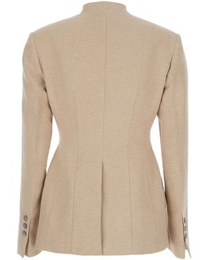 Tela Double-Breasted Jacket With V-Neck - Natural