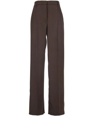 Le Plain Satin Tailored Trousers With Front Pleats For Polyester Trousers - Brown