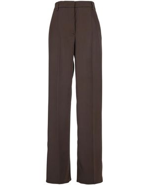 Le Plain Satin Tailored Trousers With Front Pleats For Polyester Trousers - Brown