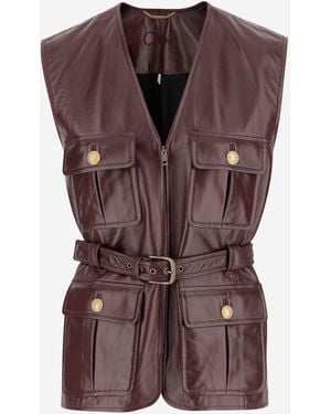 Chloé Burgundy Leather Utility Vest in Red | Lyst