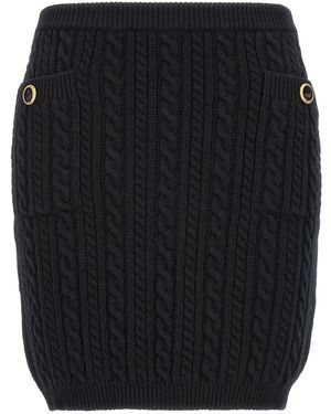 Alessandra Rich Textured Cable Knit Wool Skirt - Black
