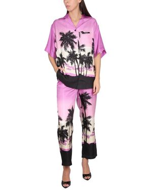 Palm Angels Trousers With Sunset Print Detail Elastane Trousers - Red