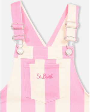 MC2 Saint Barth Girl Striped Denim Short Overall Tecla Jr Overalls - Pink