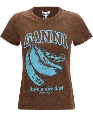 Ganni Banana Cotton T-Shirt T-Shirts - Multicolour