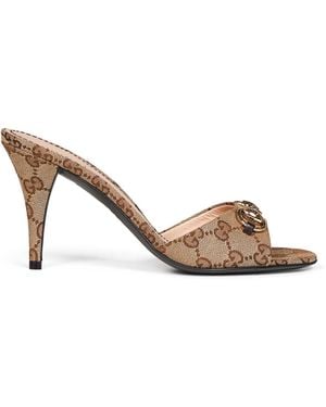 Gucci And Dark Gg Fabric Horsebit Slide Sandals - Multicolour