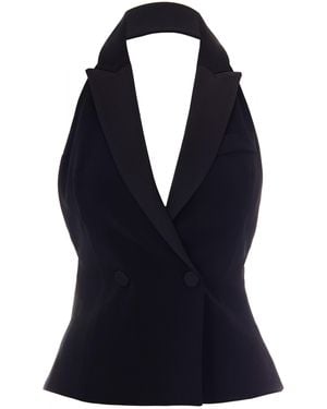 Patrizia Pepe Backless Logo Buckle Waistcoat - Blue