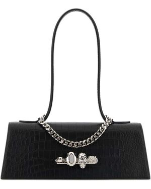 McQueen Leather Jewelled Shoulder Bag - Black