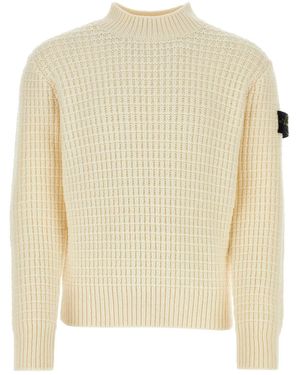 Stone Island Ivory Wool Jumper - White