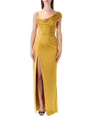Versace Draped Jersey Gown - Metallic