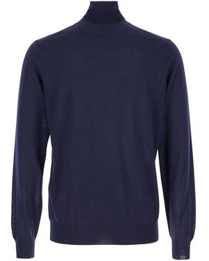 Le Plain Turtleneck Pull With Rib Trim - Blue