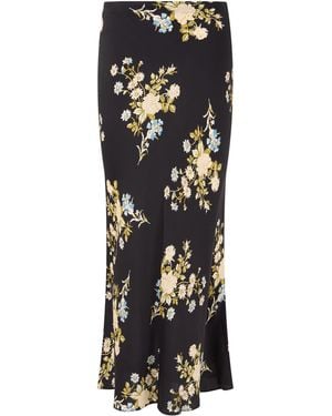 Veronica Beard Long Floral Silk Skirt - Black