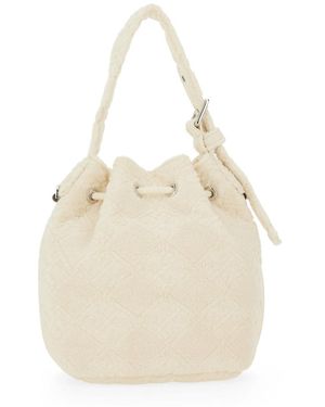 Tory Burch T Monogram Mini Bucket Bag Cotton Handbags - Natural