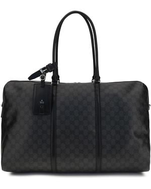 Gucci Gg Travel Bag With Web Stripe Cotton; Linen; Polyurethane - Black
