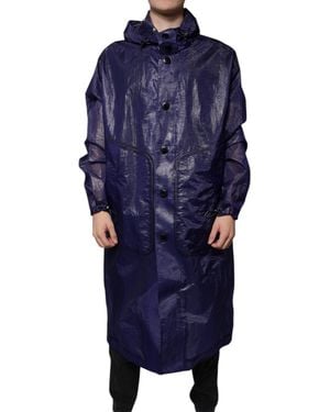 Dolce & Gabbana Dark Blue Cotton Hooded Men Raincoat Jacket