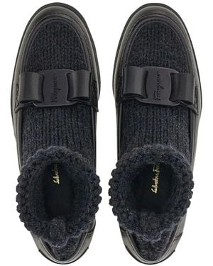 Ferragamo Vara Bow Sock-Ankle Loafers - Blue