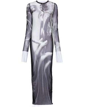 Jean Paul Gaultier The Smoking Tulle Long Dress With All-Over "Smoking Print - Blue