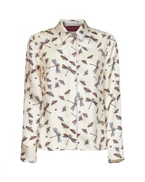 Gucci Ivory Printed Silk Twill Shirt - White