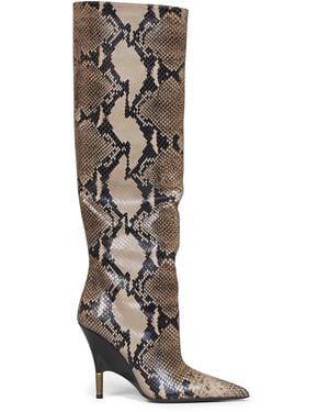 KHAITE Taupe Python-Embossed Leather Bella Knee-High Boots - White
