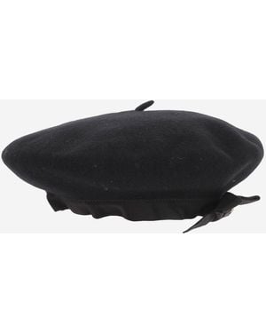 Patou Wool Beanie With Grosgrain Bow Hat - Black