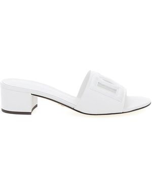 Dolce & Gabbana Mules With Low Heel And Dg Millennials Detail - White